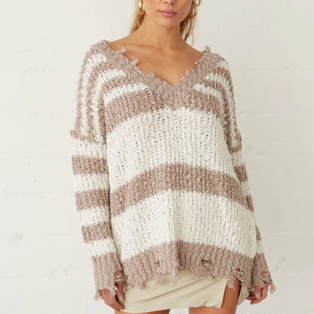 Oversized Rustic Striped Popcorn Sweater